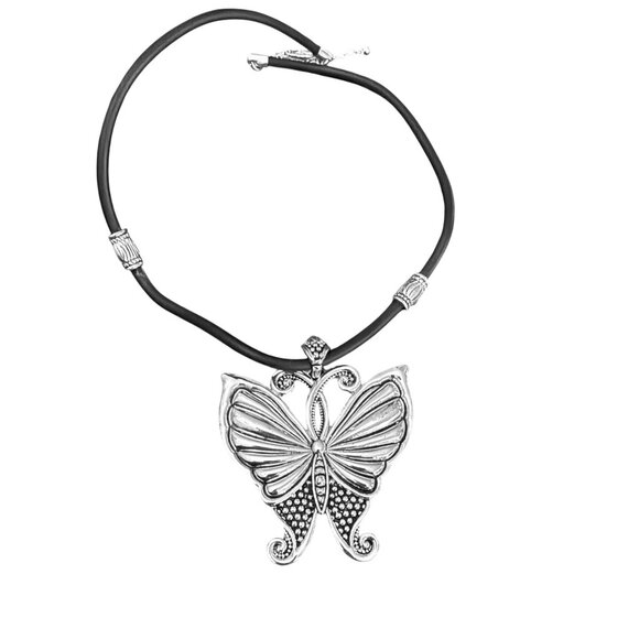 Butterfly Pendant Necklace With Black Cord & Silver-Tone Accents For Women - Picture 3 of 4